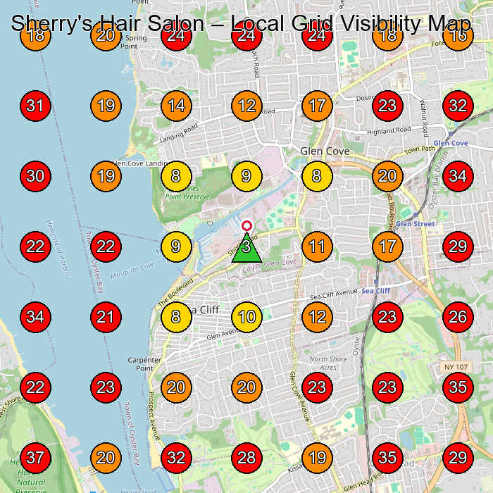 Sherry's Hair Salon GeoGrid visibility map for Centro De Esta(C)Tica in Glen Cove